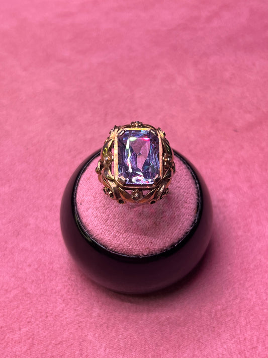 Vintage 1930's Sterling Silver with Gold Wash Genuine Aquamarine Ring