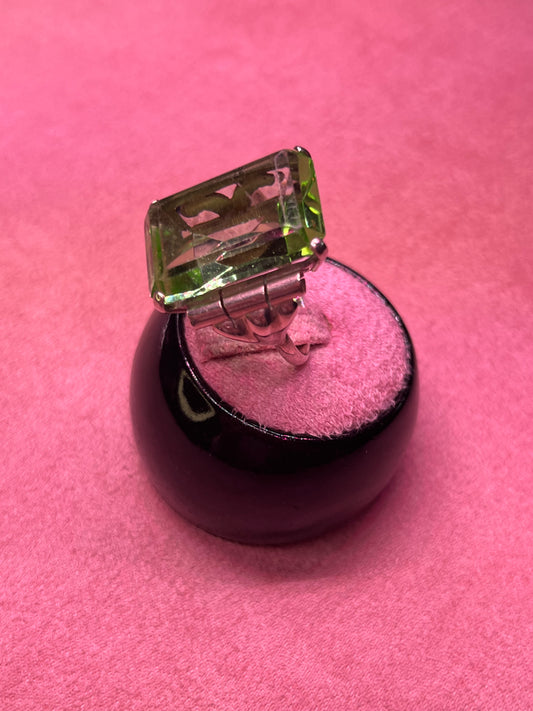 1940's Large Sterling Cocktail Ring with Faux Peridot Stone