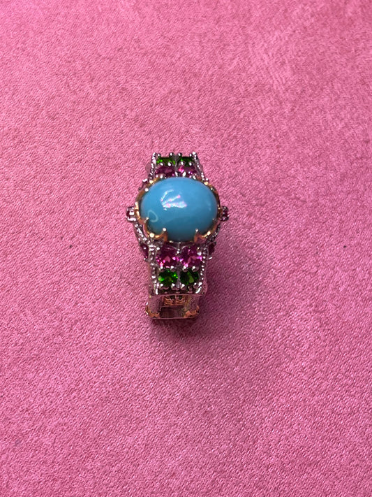 Unique Geometric Sterling Silver 925 Genuine Turquoise Ring