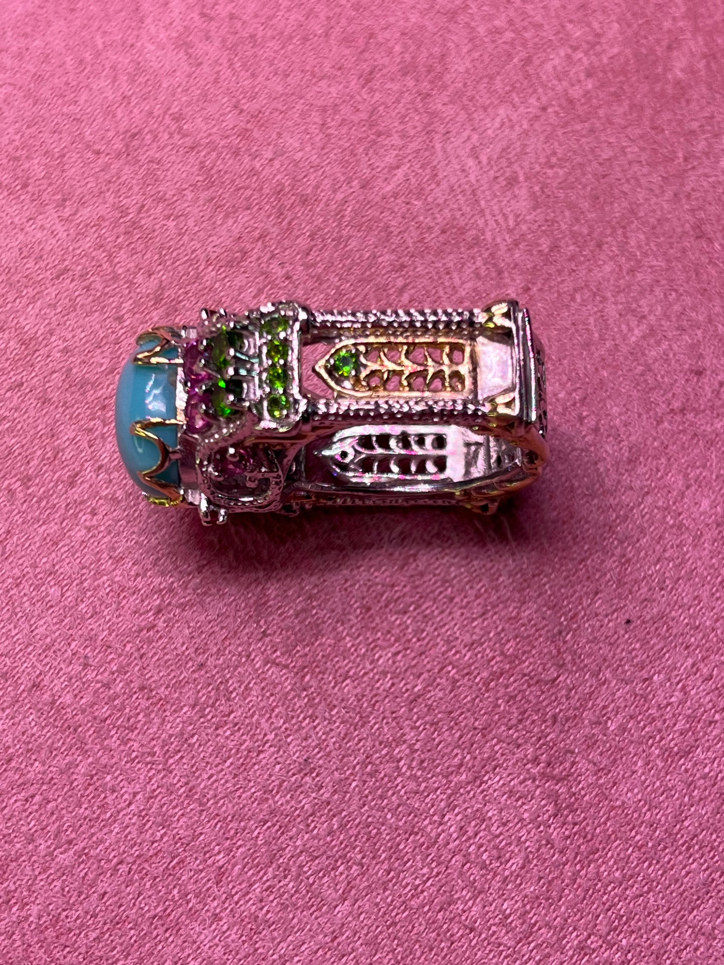 Unique Geometric Sterling Silver 925 Genuine Turquoise Ring