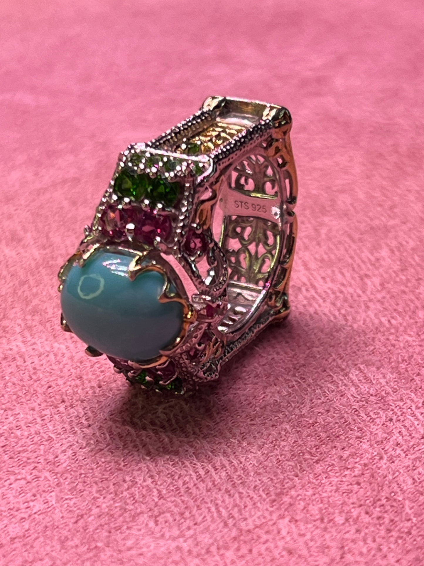 Unique Geometric Sterling Silver 925 Genuine Turquoise Ring