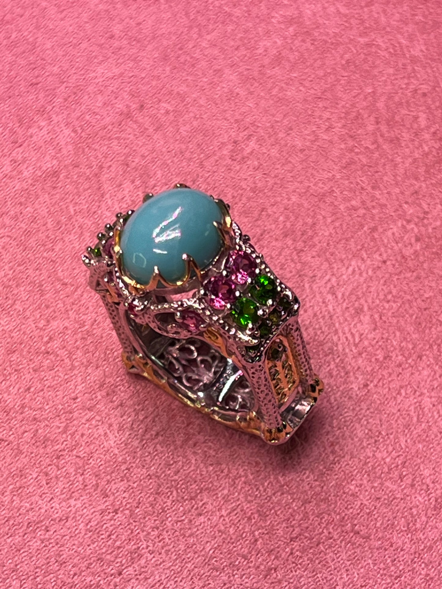 Unique Geometric Sterling Silver 925 Genuine Turquoise Ring