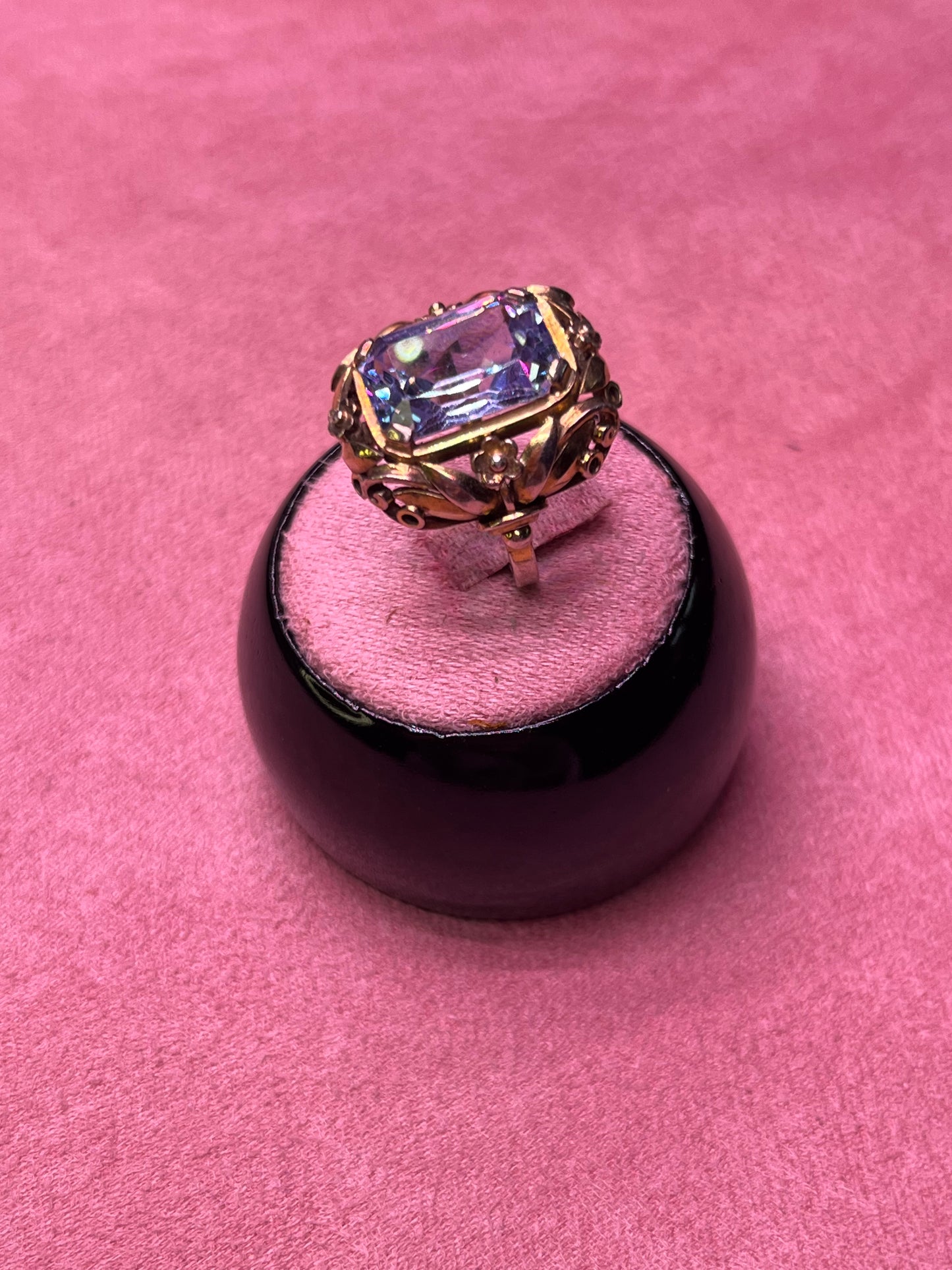Vintage 1930's Sterling Silver with Gold Wash Genuine Aquamarine Ring