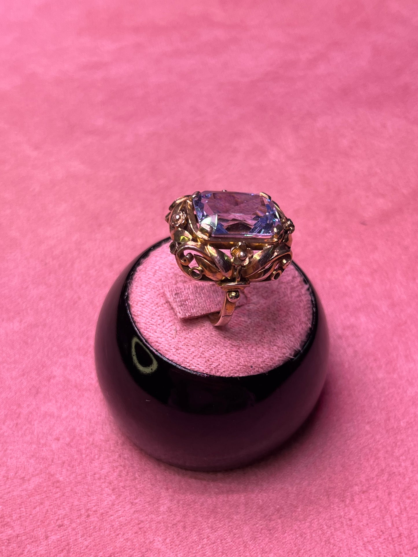Vintage 1930's Sterling Silver with Gold Wash Genuine Aquamarine Ring