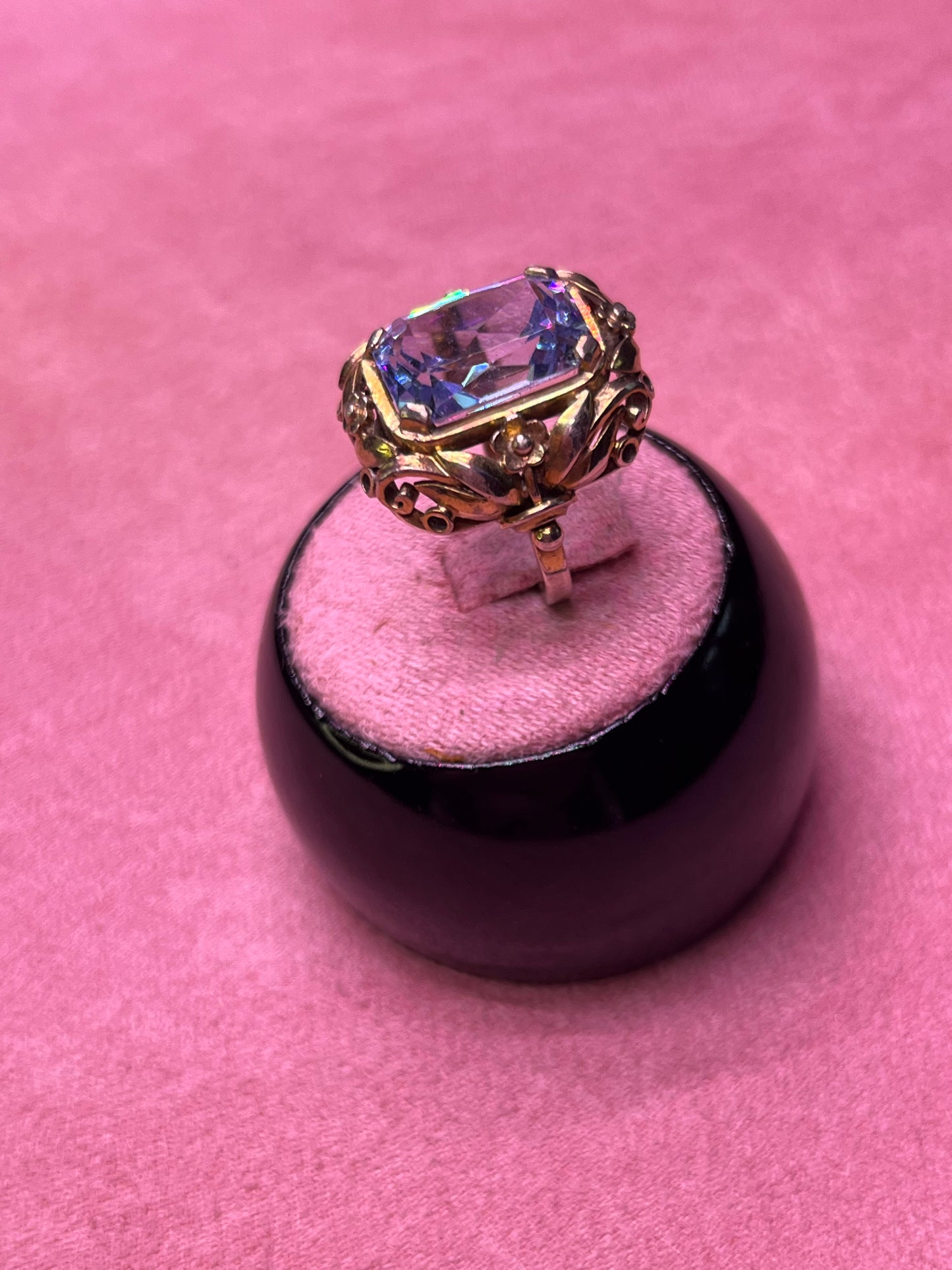 Vintage 1930's Sterling Silver with Gold Wash Genuine Aquamarine Ring