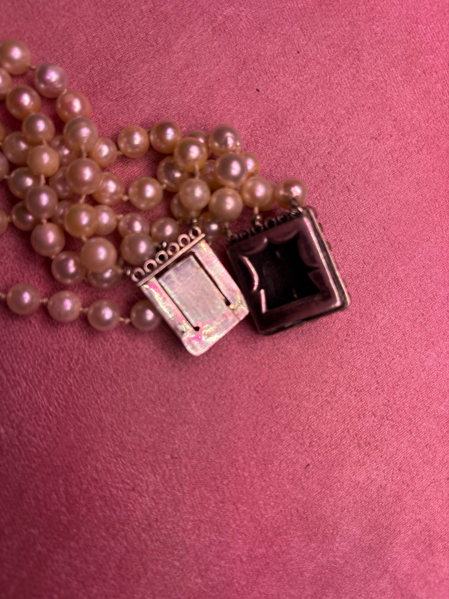 Genuine 1940's cultured pearl Necklace  Large Sterling clasp