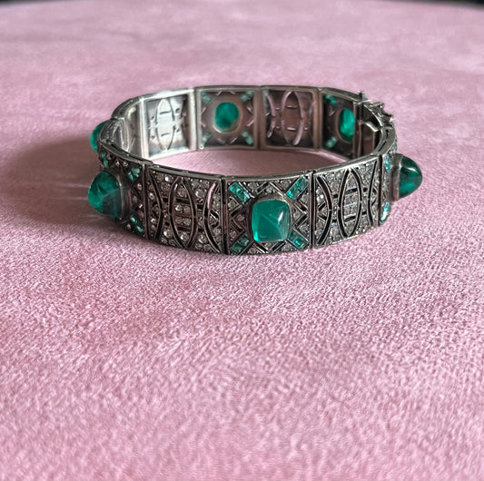 Rare Art Deco Sterling Paste Cabochon Bracelet