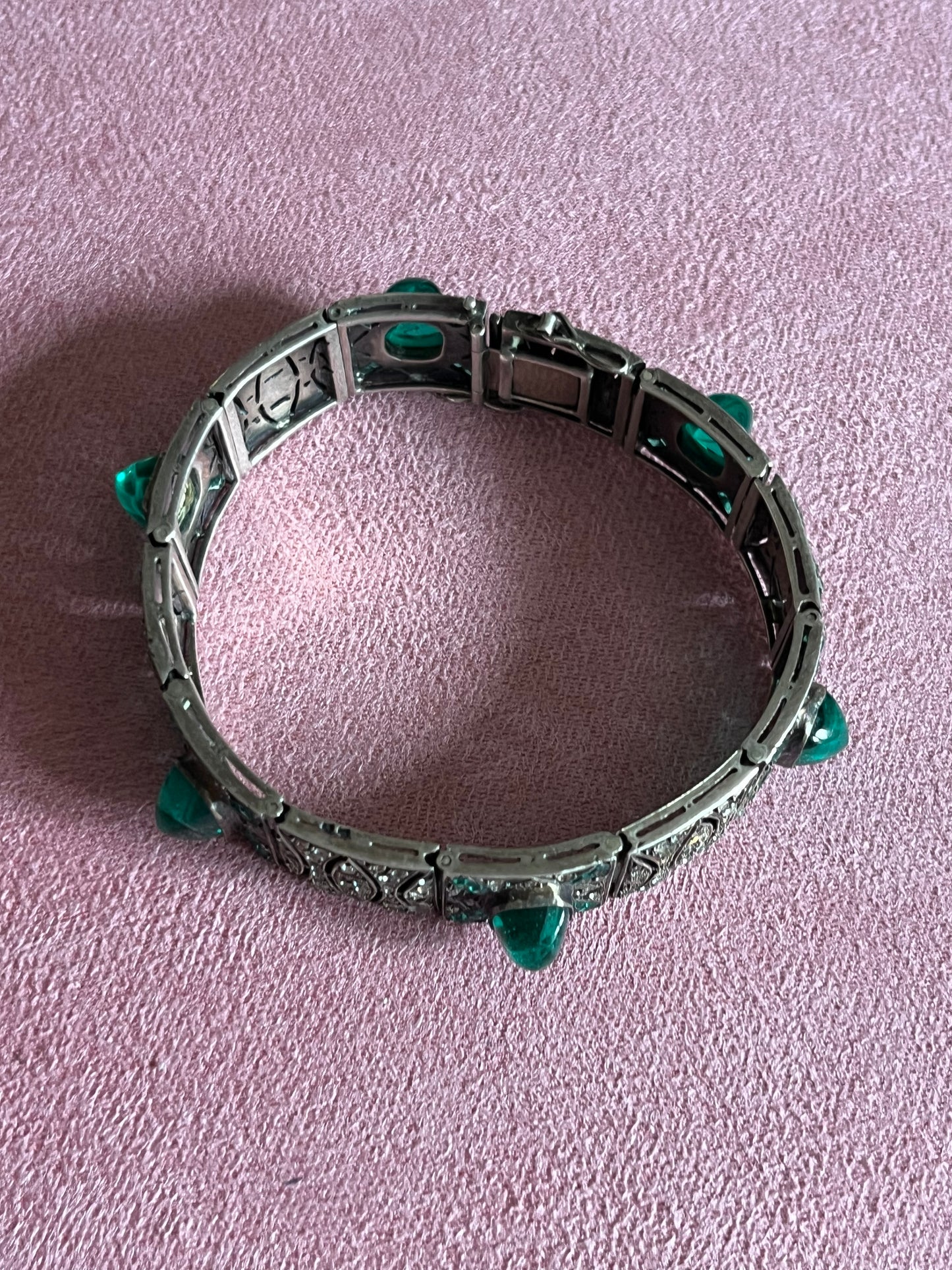 Rare Art Deco Sterling Paste Cabochon Bracelet