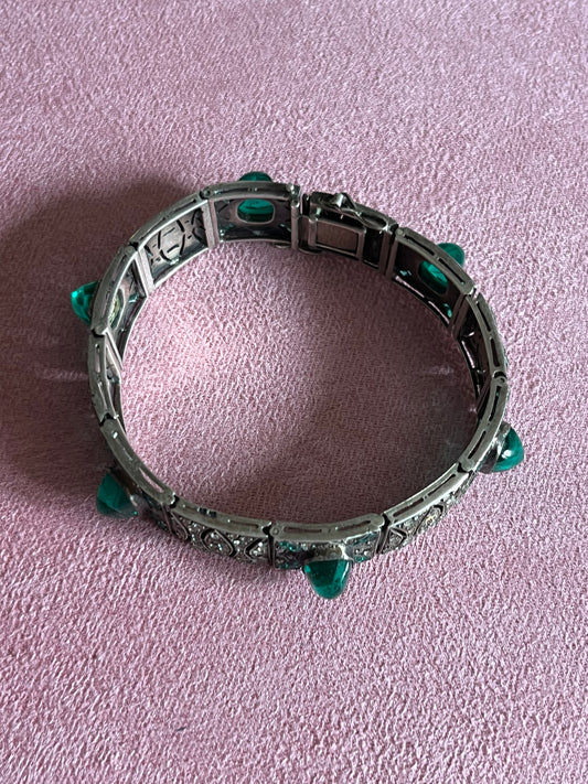 Rare Art Deco Sterling Paste Cabochon Bracelet
