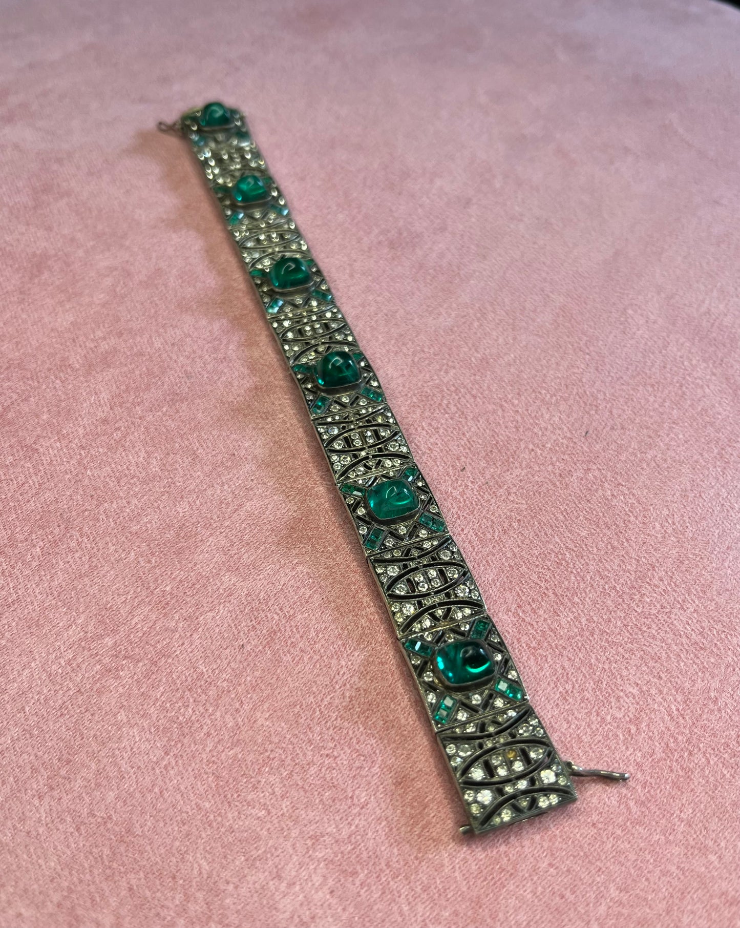 Rare Art Deco Sterling Paste Cabochon Bracelet